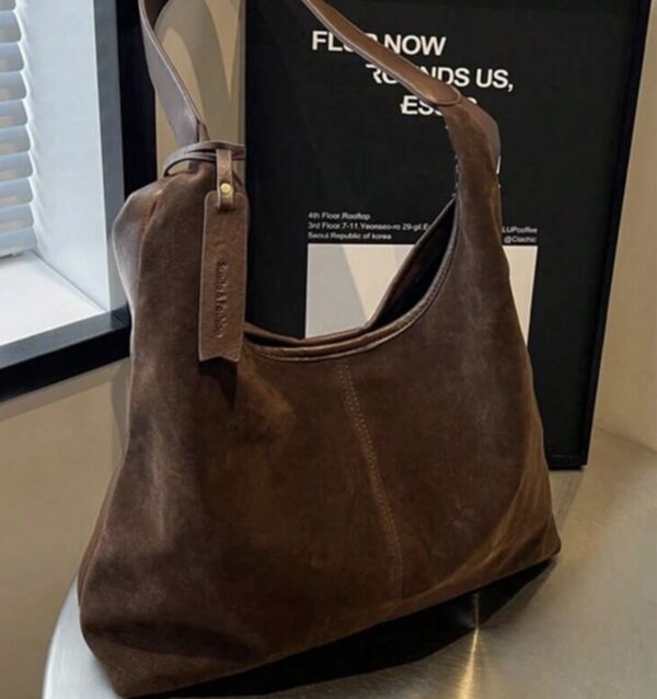Borsa marrone similpelle scamosciata - immagine 2
