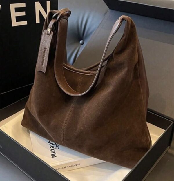 Borsa marrone similpelle scamosciata