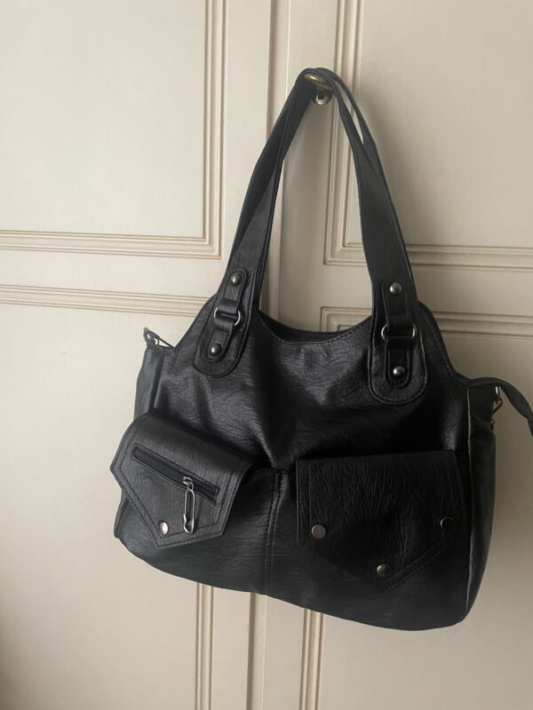 Borsa Nera Maxi Elegante in Pelle Vegana - immagine 4