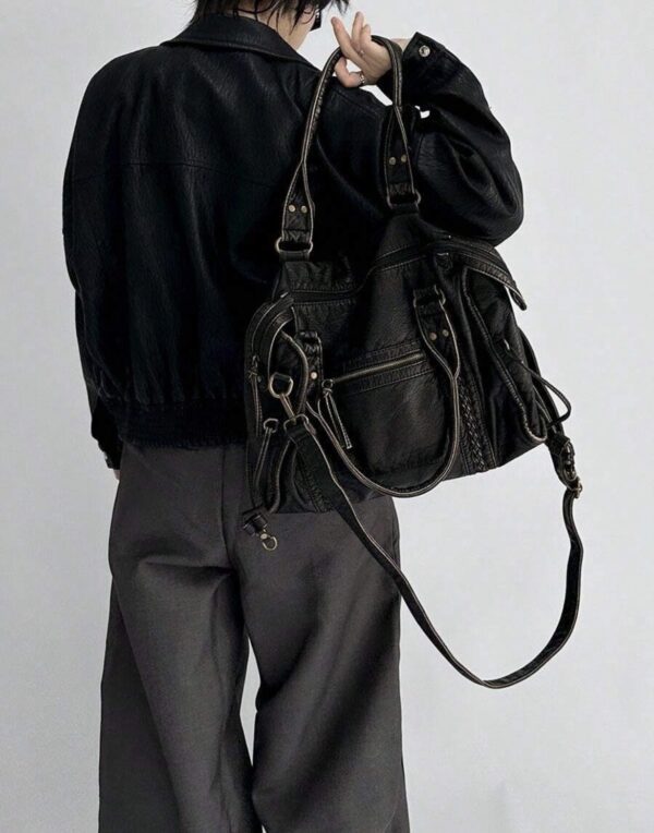 Borsa Nera Vintage in Pelle: Eleganza Classica - immagine 4